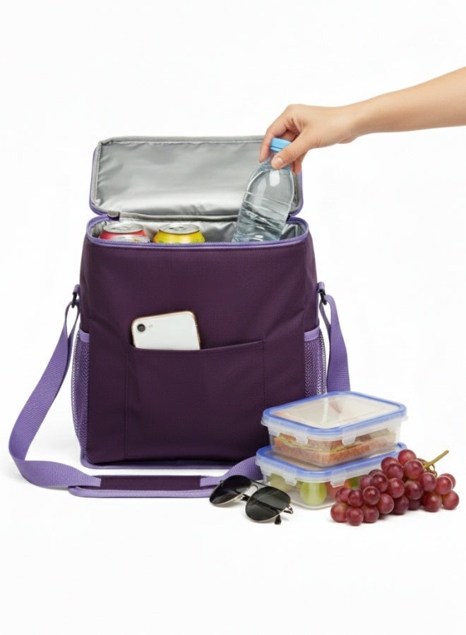 هابي هوم حقيبة تبريد معزولة بسعة 16 لتر – حقيبة غداء حرارية من مادة الجينز مع بطانة ألمنيوم لحفظ الطعام والمشروبات، حقيبة تبريد خفيفة وعملية مع مقبض، مثالية للنزهات، السفر، التسوق، المدرسة أو الأنشطة الخارجية، تحافظ على وجباتك ومشروباتك باردة، حقيبة حرارية أنيقة - Image 2